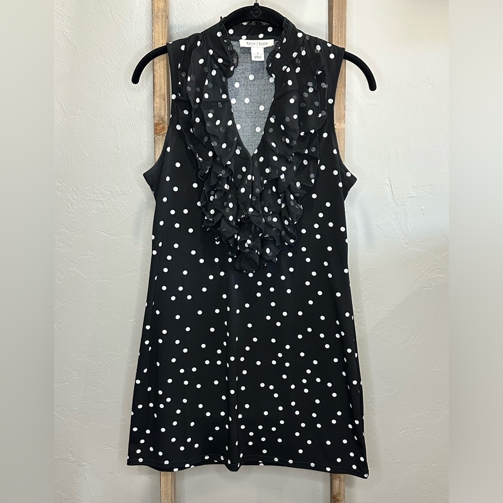 WHBM White House Black Market Polka Dot Ruffled Top Blouse Small